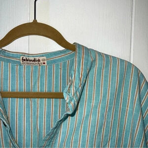 Fabindia Button Up Size 46 Top Blue and Orange Stripe Detailing